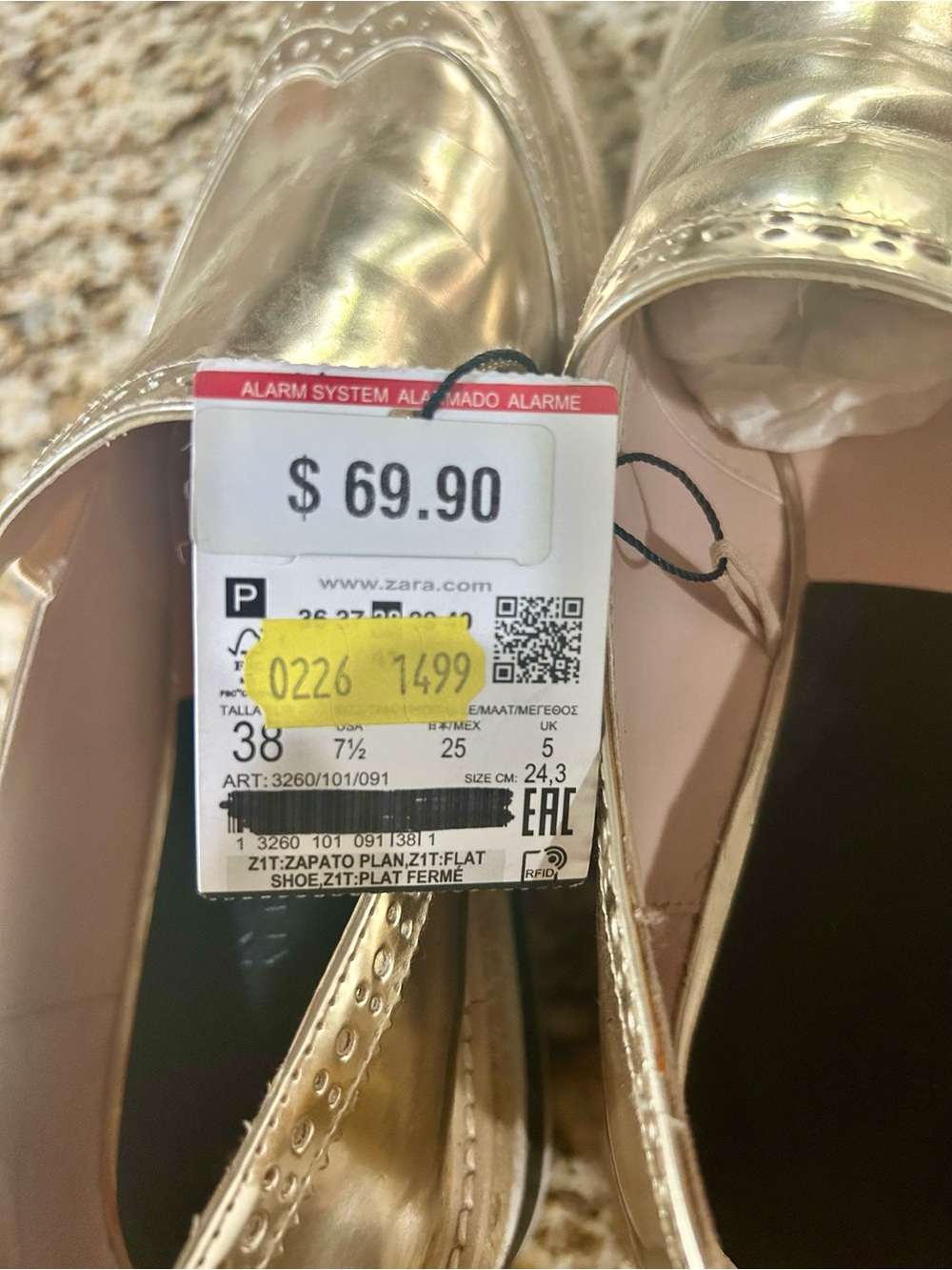 ZARA Metallic Gold Brogue Slip-On Loafers - Picture 8 of 8
